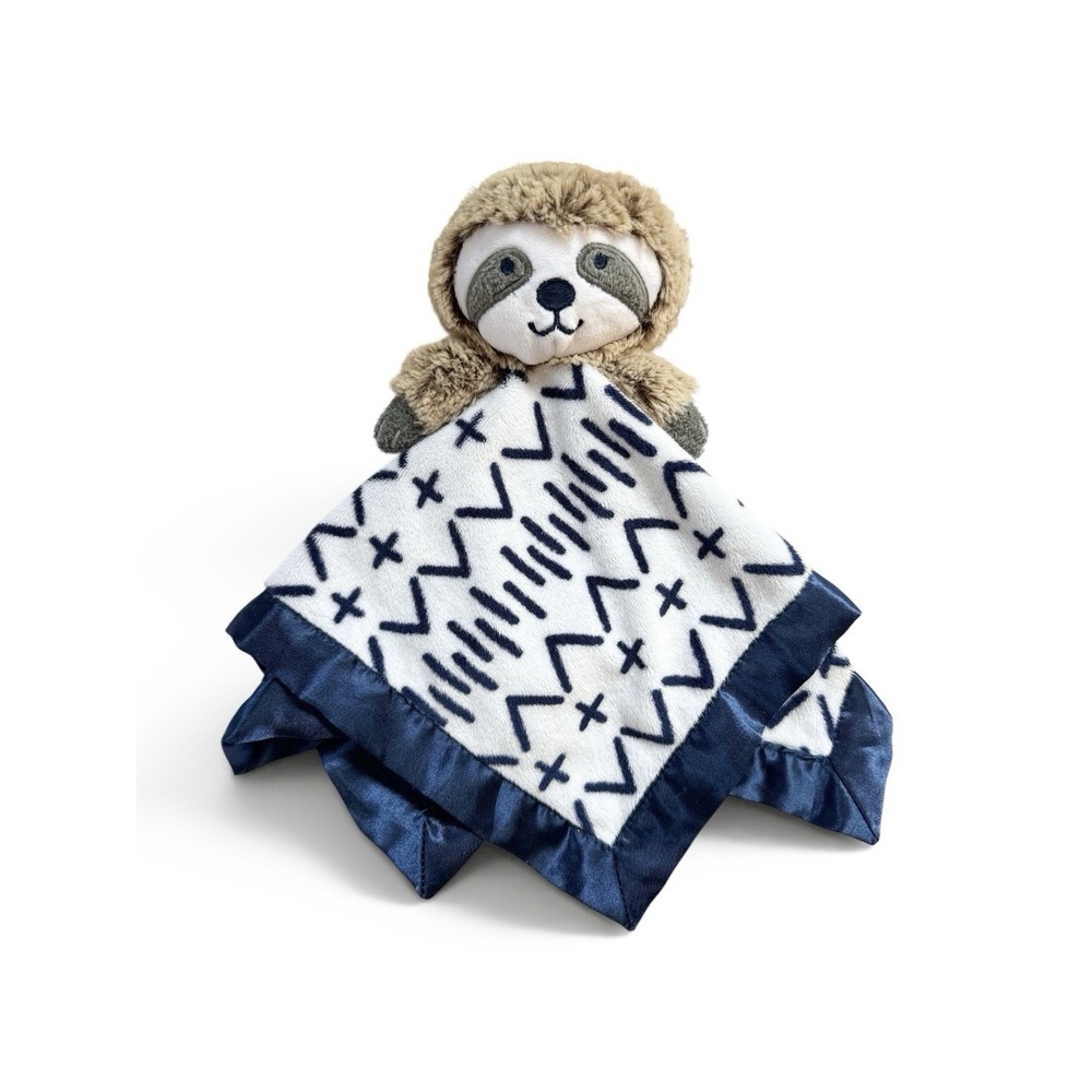 Cloud Island Sloth Lovey Security Blanket Plush Satin Baby Toy Navy Retired